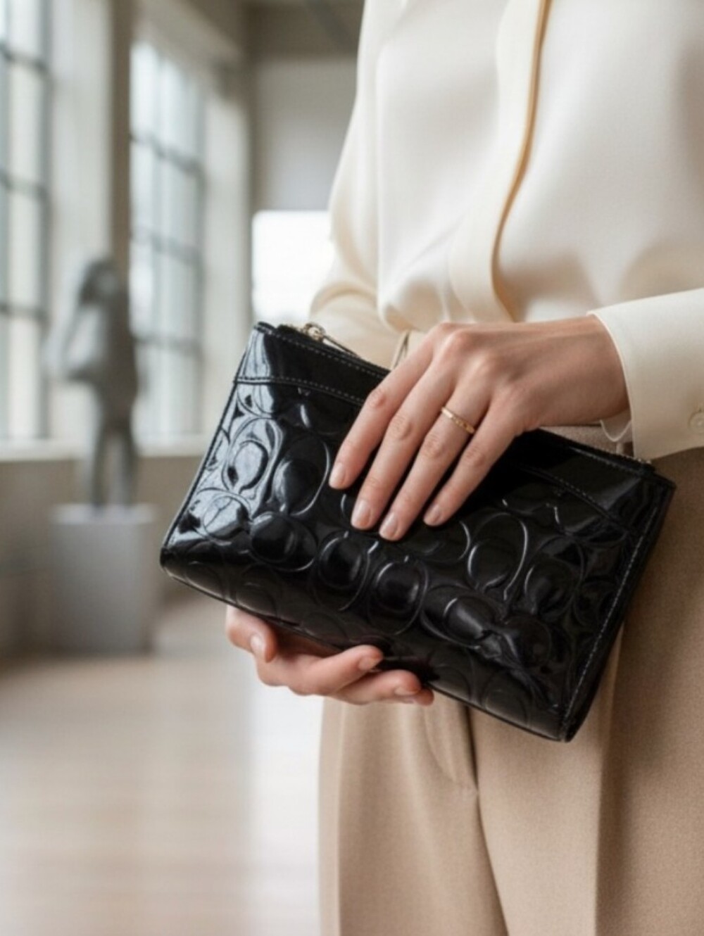 Coach Embossed Patent  Black Clutch